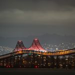 Illuminated view of the Richmond-San Rafael Bridge in San Francisco at night.